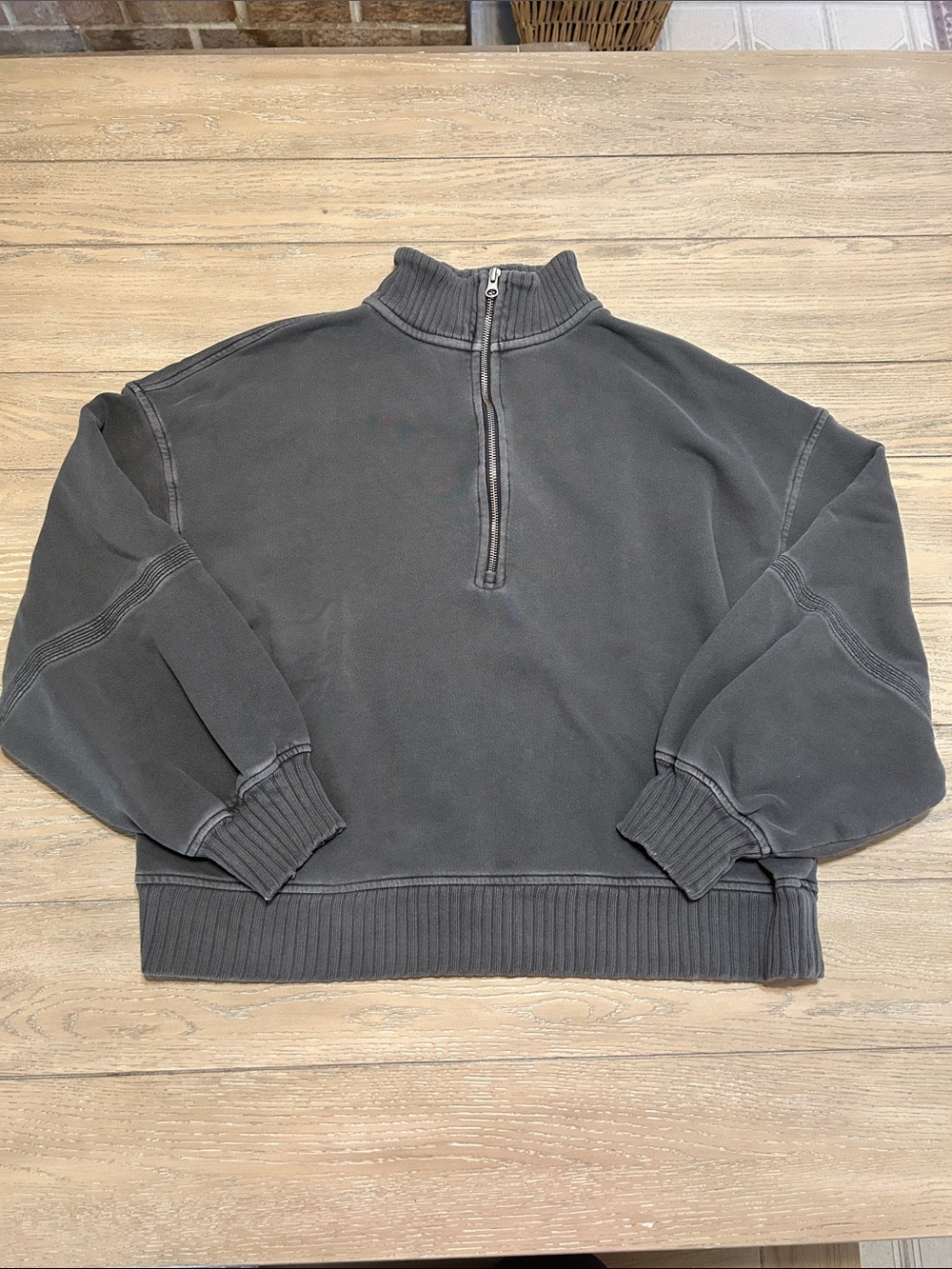 aerie Women's Charcoal Half-Zip Mock Neck Sweatshirt Medium